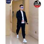 軒森圖微胖男生顯瘦穿搭小西裝外套男簡(jiǎn)約胖子大碼輕熟風(fēng)西服搭配套裝 黑色西服+白色T恤+黑色褲子 3XL (185) 180-200斤