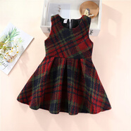 哈羅小黃鴨HAL.DUCK女童毛呢背心裙春秋冬韓版女孩氣質(zhì)無(wú)袖連衣裙子呢子裙兒童馬甲裙 紅綠格子背心裙 紅綠 130 建議身高110cm左右