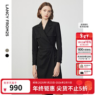 朗姿設計感ol風(fēng)氣質(zhì)顯瘦西裝裙冬季新款法式長(cháng)袖高級感連衣裙 黑色 M