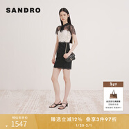 SANDRO秋冬女裝法式修身黑白蕾絲拼接翻領(lǐng)系帶短款連衣裙 淡褐色（偏白）(尺碼偏小，建議拍大1碼) S