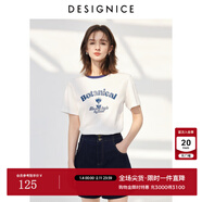 迪賽尼斯（DESIGNICE）2024年夏季新款美式復古風(fēng)百搭簡(jiǎn)約印花圓領(lǐng)短袖T恤女 白色 M