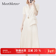 MeetMetro瑪依爾西裝連衣裙女2025秋季新款質(zhì)感職業(yè)通勤百褶裙 夏款杏色 XL