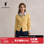 POLOWALK紅色麻花針織開(kāi)衫女秋冬新款保羅女裝新年本命年毛衣開(kāi)衫外套上衣 黃色【新款】 M (160)