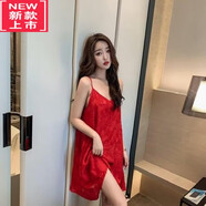 浪莎（LangSha）大碼吊帶睡裙微透蕾絲紗胖MM睡裙200斤女士夏季性感棉睡衣家居服 深紅色 8610(無(wú)胸墊) 5XL 雪紡柔滑176至185斤