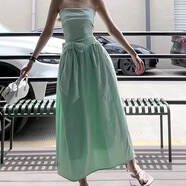 冶芷2025夏季新款法式薄荷綠抹胸連衣裙子女海邊度假風(fēng)收腰露肩長(cháng)裙 蝴蝶結抹胸連衣裙薄荷綠 M