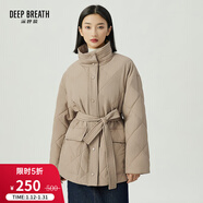 深呼吸DEEP BREATH女裝立領(lǐng)中長(cháng)款棉服上衣外套女【附腰帶】A400926 卡其 L (4)