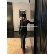 LUU璀璨星空肌理感加厚連衣裙女秋冬長(cháng)袖v領(lǐng)打底修身裙子 璀璨星空點(diǎn)點(diǎn)肌理感加厚連衣裙 XS XS