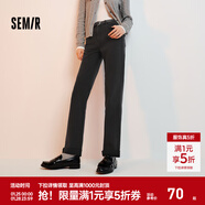 森馬（Semir）牛仔褲女森柔牛仔毛邊小直筒褲百搭2024新款冬抓毛九分褲 牛仔水洗黑98201 29