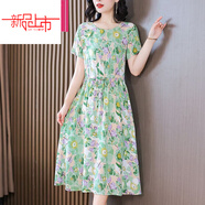 啄木鳥(niǎo)（TUCANO）棉綢連衣裙女夏季新款收腰顯瘦大尺碼中年媽m媽過(guò)膝氣質(zhì)碎花外穿 1821-15號色# 2XL (建議體重110-120斤)