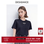 迪賽尼斯（DESIGNICE）夏季新款通勤風(fēng)百搭寬松設計感釘珠圓領(lǐng)短袖T恤女 黑色 M