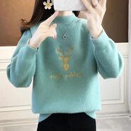 qwqh高端設計師品牌 不起球毛衣女半高領(lǐng)2025秋冬新款時(shí)尚內搭針織衫 綠色【小鹿】 加厚 M 【96-110斤】