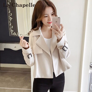 拉夏貝爾（La Chapelle）毛呢短外套女裝2020春季新款韓版修身夾克開(kāi)衫外套女 杏色 M (建議100-110斤)
