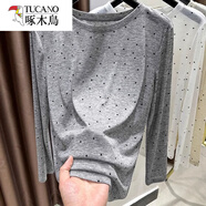 啄木鳥(niǎo)（TUCANO）灰色天絲針織t恤長(cháng)袖防曬罩衫女初秋新款波點(diǎn)打底衫薄款外穿上衣 灰色【款】 2XL