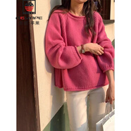 AEMAPE法式洋氣黃色針織衫毛衣套頭2025新款女冬季粗棒針寬松慵懶風(fēng)上衣 粉色 均碼 -85-130斤