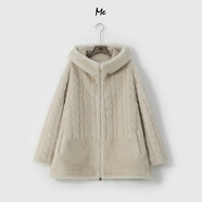 ME HOME YANG【金融圈】稀缺厚絨短針絞花鎖溫保暖時(shí)尚連帽毛毛外套 奶霜沙色 均碼 36(80-100)