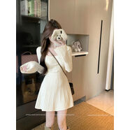 無(wú)疆妙品kumikumi法式杏色U領(lǐng)長(cháng)袖針織麻花連衣裙女秋冬簡(jiǎn)約氣質(zhì)顯瘦A字裙 杏色 S S