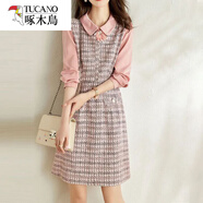 啄木鳥(niǎo)（TUCANO）小個(gè)子小香風(fēng)連衣裙女裝時(shí)尚新款春裝裙子顯瘦套裝裙淑女氣質(zhì)套裙 【7199#】粉色格子 2XL 130-145斤