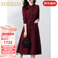 NOSSKISS奢侈高檔品牌長(cháng)袖襯衫連衣裙女2025秋季新款氣質(zhì)收腰顯瘦有中長(cháng)裙 酒紅 L [建議110-120斤]