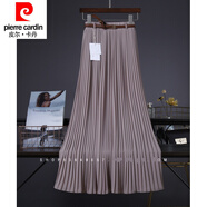 皮爾卡丹（pierre cardin）品牌高檔女裝春秋新款純色雪紡中長(cháng)款百褶大擺飄逸垂感半身裙長(cháng)裙 奶茶色 M 裙長(cháng)80C