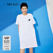MO&Co.連衣裙鏤空愛(ài)心鑲鉆設計感露背短袖寬松T恤裙白色摩安珂 漂白色 S 160