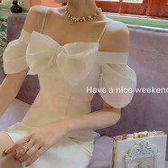 彩木夏2026仙夏天白色吊帶露肩修身短裙一字領(lǐng)修身收腰氣質(zhì)禮服連衣裙 白色 S 95斤以下