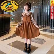 G.duck女童連衣裙秋裝洋氣新款中大童學(xué)生女孩童裝長(cháng)袖春秋淑女公主裙子 110cm年齡適合4-5歲小孩子