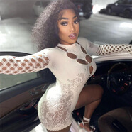 越蝶新款歐美風(fēng)性感網(wǎng)紗透視鏤空圓領(lǐng)長(cháng)袖緊身連體短褲女019 白色 簡(jiǎn)裝(白卡+OPP)