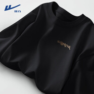 回力（Warrior）重磅220G純棉春秋季長(cháng)袖t恤衫男士精梳棉潮流寬松百搭大碼打底衫 黑#HL斜筆棕字 4XL 【立體裁剪 舒適有型】