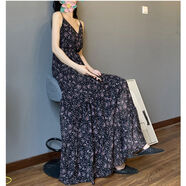 拼接連衣裙高腰線(xiàn)雪紡遮腿長(cháng)裙超長(cháng)款及踝小碎花吊帶裙 花色高腰線(xiàn) S S