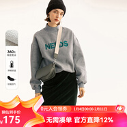 雲上生活女裝秋冬韓版落肩袖套頭衫寬松字母半高領(lǐng)加絨衛衣V2147 淺灰色 M