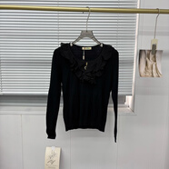 R13C3-YXC1734 黑色荷葉領(lǐng)拼接針織衫秋冬修身氣質(zhì)百搭長(cháng)袖打底 M