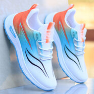 足力健大師孝心男鞋新款春夏季透氣冰絲網(wǎng)面運動(dòng)鞋輕薄軟底學(xué)生休閑鞋防滑跑 白桔藍N-3網(wǎng)面 37