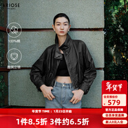 艾諾絲雅詩(shī)【商場(chǎng)同款】2026春季新款純棉立領(lǐng)休閑啞光皮衣短外套女50221015 煙灰色 M