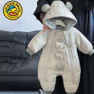G.duck小黃鴨嬰兒外出服冬季衣服連體衣寶寶拜年保暖加厚加絨嬰兒拜年服 綠色 66cm 66