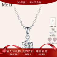 MoLi18K金人工培育鉆石項鏈女一克拉50分六爪鎖骨鏈鉑金人造合成吊墜 銀墜+銀鏈/培育鉆D/VVS/3EX/GRC證書(shū)禮盒 1克拉優(yōu)品鉆