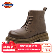 Dickies馬丁靴男靴秋冬季百搭情侶靴子男女加絨厚底增高鞋黑色工裝靴 深棕色 39 【偏大一碼，適合運動(dòng)鞋40】