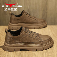 公牛世家（G.N.Shi Jia）男鞋秋季低幫鞋子英倫商務(wù)休閑皮鞋男真皮馬丁靴工裝板鞋 卡其色 38