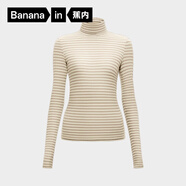 蕉內（Bananain）【劉浩存同款】熱皮501+女士保暖衣內搭長(cháng)袖T恤肌底衣打底衫秋冬 【雙高領(lǐng)】奶白灰棕條紋 S