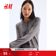 H&M女裝毛針織衫春季慵懶風(fēng)休閑打底衫短款開(kāi)衫薄款外套0579541 混灰色167 M 165/96