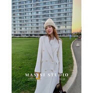 ADTNM【6折寵粉 售完不補】馬西西胖mm大碼羊毛雙面呢大衣女冬毛呢外套 月光白(批) 現貨 S