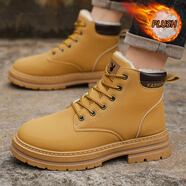 花花公子男鞋加絨加厚男高幫休閑鞋2025冬季新款高幫工裝鞋雪地馬丁靴男潮 PLG2533035M加絨 卡其 39