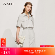 AMII女裝2025秋季新款氣質(zhì)通勤襯衫領(lǐng)短袖連衣裙女翻領(lǐng)套頭配腰帶 高級灰 S 155/80A