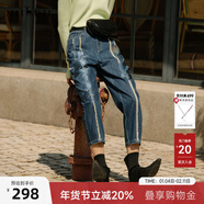 謎底純棉牛仔褲女2022夏季新款新疆棉時(shí)尚文藝繡花寬松225MK6014 海軍藍 M