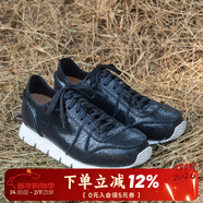 玩兒！運動(dòng)榮光！爆裂紋牛皮 手工制作 休閑透氣男女馬拉松跑步鞋子 黑色 42