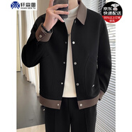 軒森圖春秋季男士輕熟風(fēng)夾克外套男款寬松大碼拼接撞色上衣胖子顯瘦搭配 jk505黑色夾克 M (165) 建議100-120斤