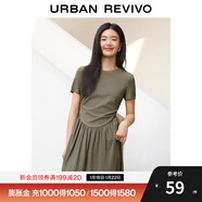 UR夏季新款女裝都市氣質(zhì)垂感修身短袖連衣裙UWU740046 深棕綠 S