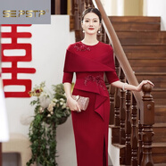 夏典素訂女王（SE.PSTP）2025新款喜媽媽結婚宴晚禮服年輕氣質(zhì)感喜婆婆敬酒服美麗大方 紅色 L