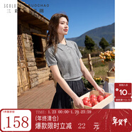 三彩大碼女裝2025秋款Polo領(lǐng)短袖針織衫蝴蝶結絞花胖MM 大象灰 2XL 175/100B