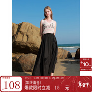 三彩2025夏季新款蝴蝶結半身裙松緊高腰A字裙長(cháng)裙不規則M 經(jīng)典黑 M 160/68A