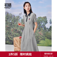 初語(yǔ)polo領(lǐng)連衣裙收腰顯瘦女夏季新款a字裙短袖t恤高腰中長(cháng)裙 灰色 L